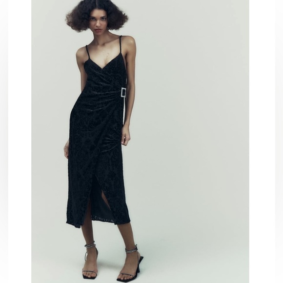 Zara Black Jacquard Dress with Rhinestone Buckle - Picture 7 of 8